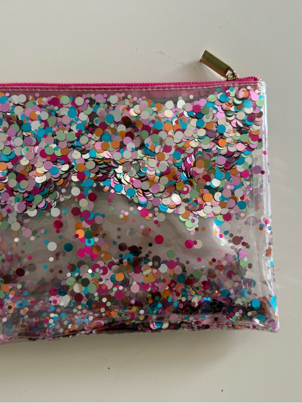 Clear Confetti Zip Makeup Travel School Pouch Pink Blue Red Green White Silver